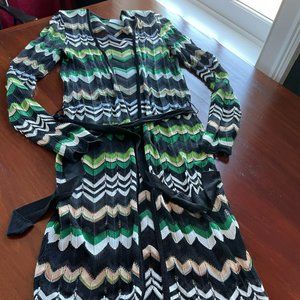 S Missoni Chevron MidLength Cardigan w/ black wrap belt. Size 4 US